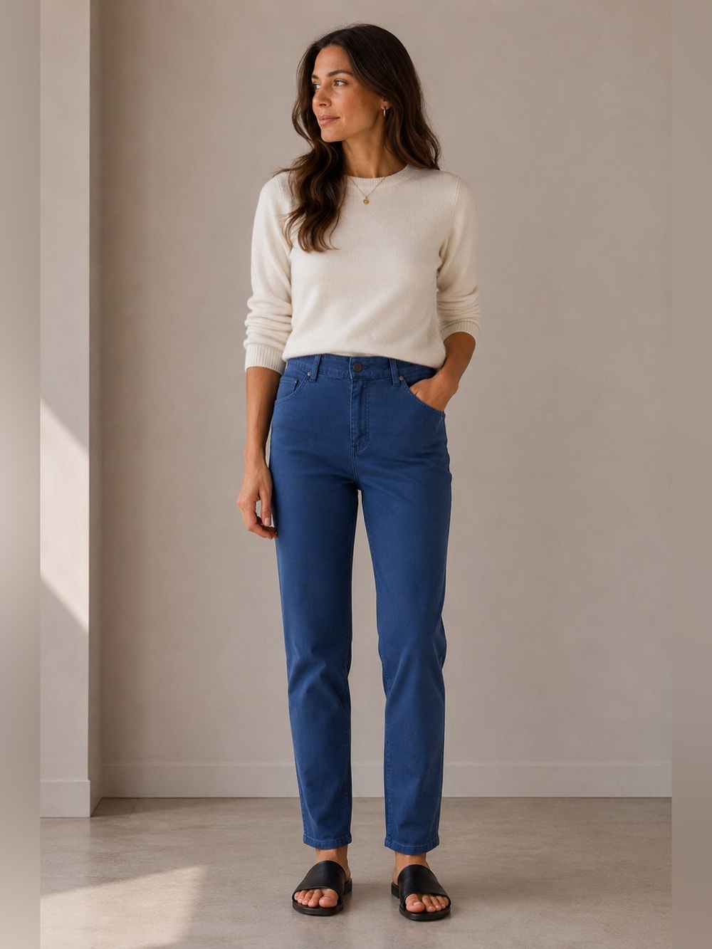 Eileen Fisher Navy Organic Cotton High Waisted Jeans Stretch Minimalist Classic